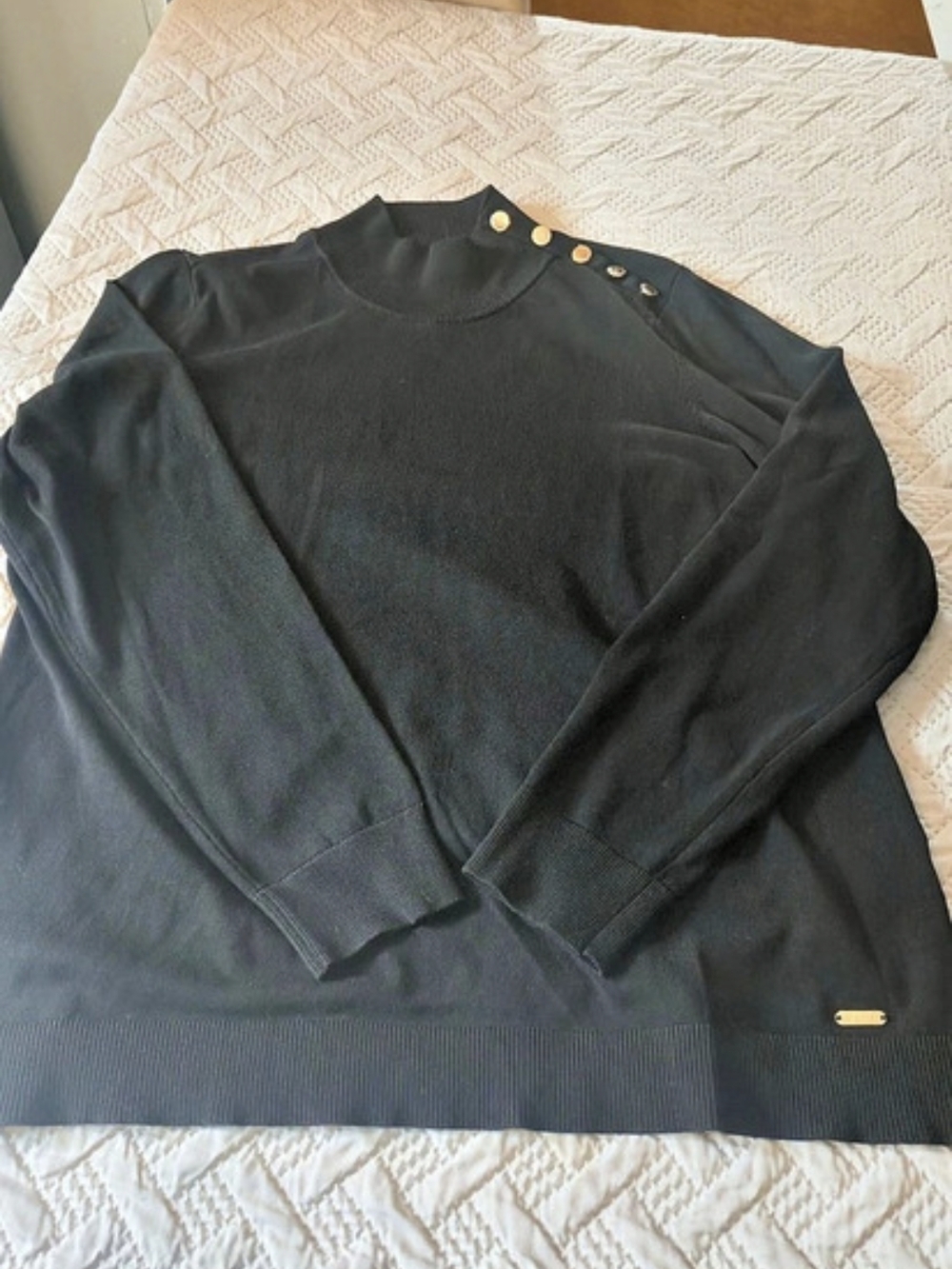 Calvin Klein Black Mock Neck Sweater With Gold Shoulder Buttons XL